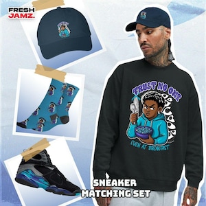 Camiseta unisex AJ 8 Aqua No Safe Place, sudadera con capucha, gorro y calcetín a juego con zapatillas, colección Trust No One