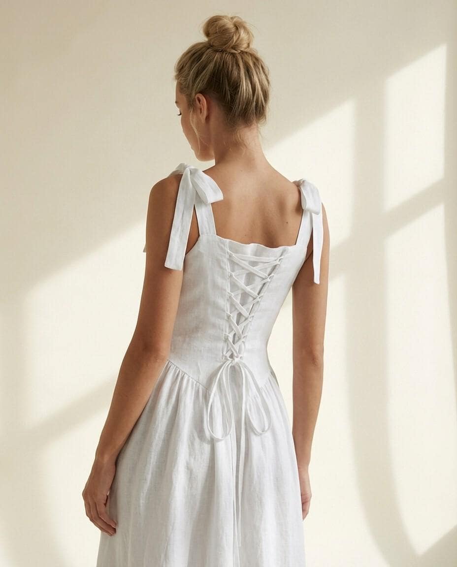 knee length dresses for ladies Square Neck Midi Dress with Pleated Waist Off White / Xs main image 0