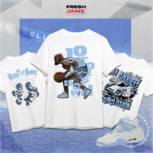 AJ 4 Forget Me Not Shirt Collection, Baby Blue White Graphic Tee, Unisex T-Shirt Match Sneaker