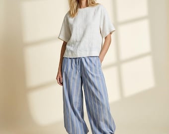 Rust Linen Boxy Top, Short Sleeve Minimalist Blouse, Loose Fit Summer Top for Vacation Everyday Wear