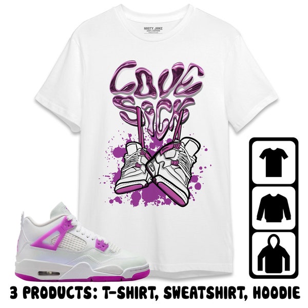 AJ 4 GS Hyper violet T-shirt unisexe, sweat-shirt, sweat à capuche, baskets Love Sick, chemise assortie aux baskets