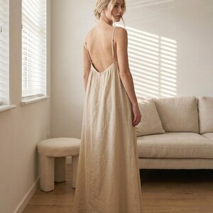 low back linen maxi dress Summer Classic Linen Open Back Maxi Dress