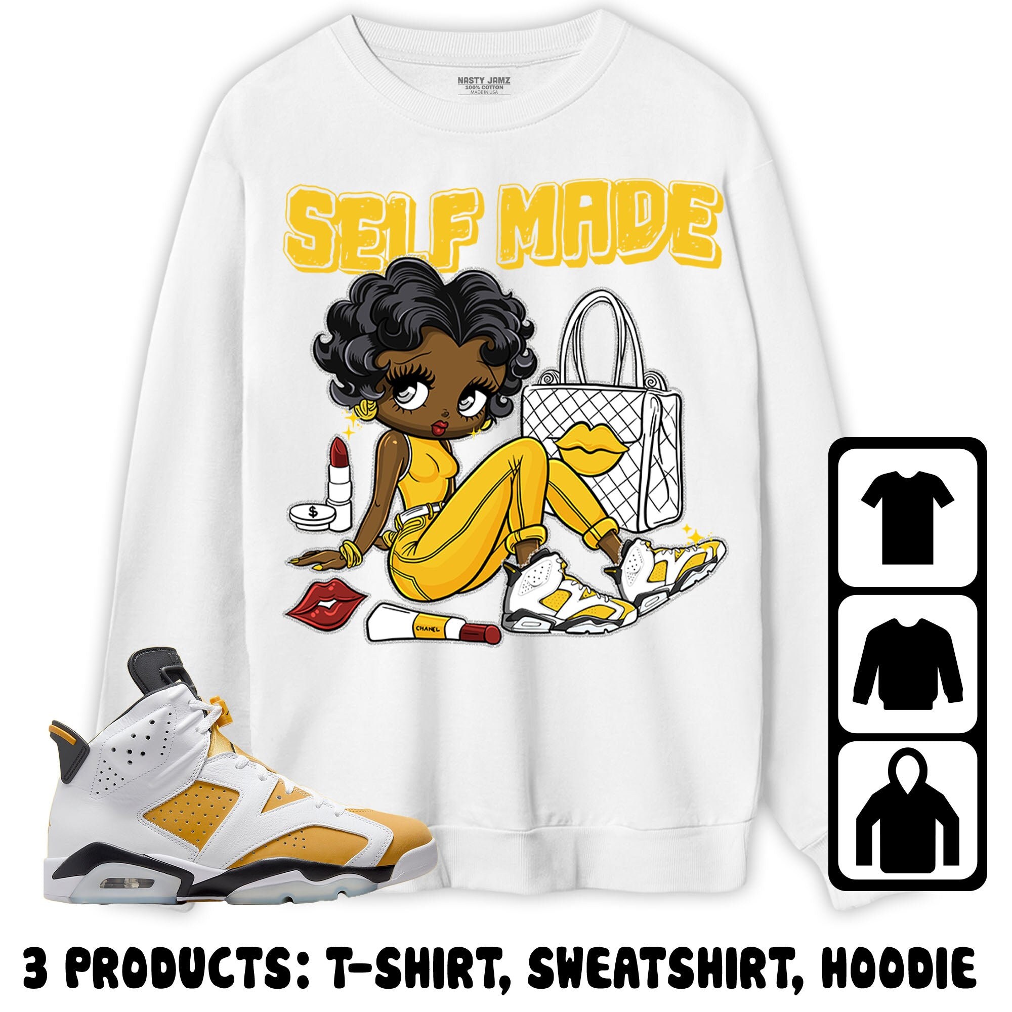 FreshJamz Jordan 6 Yellow Ochre Unisex T Shirt Sweatshirt Hoodie Sneaker Girl Selfmade Shirt to Match Sneaker