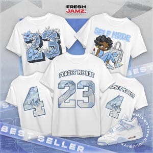 AJ 4 Forget Me Not Collection, White Blue Graphic Tee, Unisex T-Shirt Match Sneaker