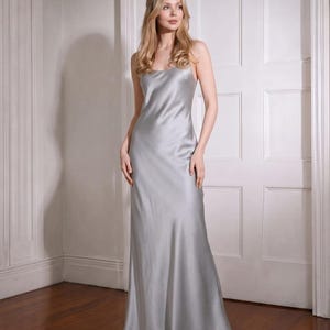 grey satin dress midi Silk silver satin dress