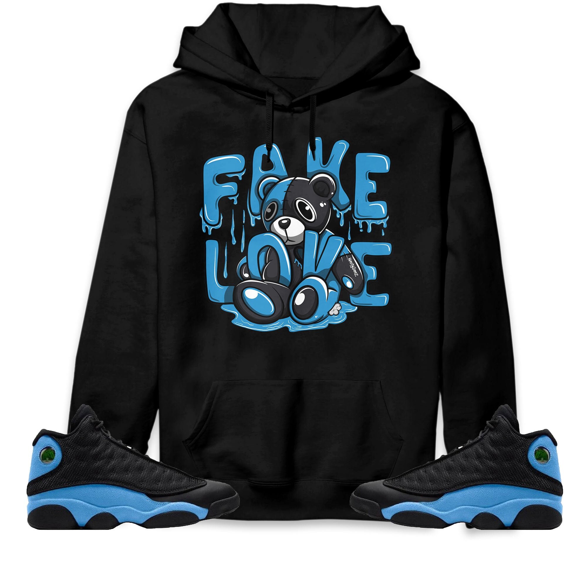 Fake Love Unisex Hoodie Match Jordan 13 Black University Blue