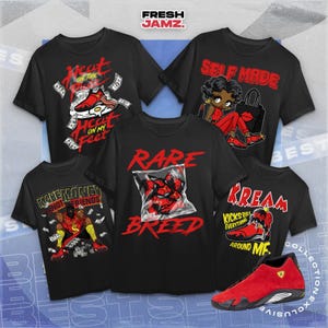 AJ 14 Ferrari Shirt Collection, Red Yellow Black Graphic Tee, Unisex T-Shirt Match Sneaker
