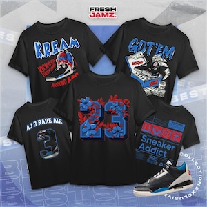 AJ 3 Rare Air Shirt Collection, Black Blue Red White Graphic Tee, Unisex T-Shirt Match Sneaker