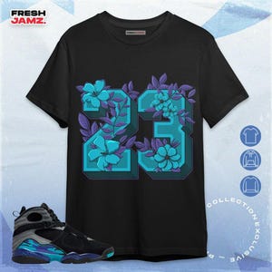 AJ 8 Aqua 23 Maglietta unisex floreale, felpa con cappuccio e sneaker abbinata