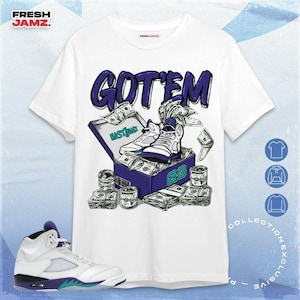 AJ 5 Grape Dollar Sneaker Box, uniseks shirt, hoodie, sweater passend bij sneaker