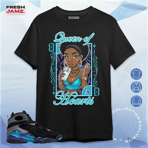 Maglietta unisex AJ 8 Aqua Queen Of Hearts, felpa con cappuccio e sneaker abbinate