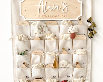 Calendario de adviento navideño, calendario personalizado, calendario colgante, cuenta atrás para Navidad, adviento de tela, adviento DIY, actividad de adviento