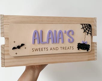 Caja de Halloween / placa de Halloween personalizada / cesta de truco o trato / etiqueta de Halloween / cesta de abucheos / etiqueta de Halloween / caja de Halloween DIY