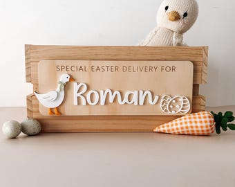 Placa de Pascua personalizada con forma de ganso / Placa de Pascua DIY / Primera Pascua / Etiqueta de Pascua / Placa de conejito / Caja de Pascua