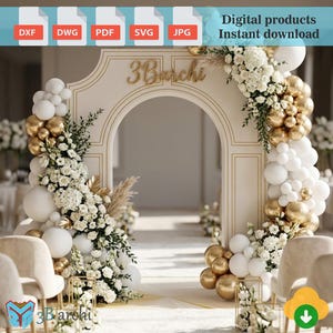 3Barchi CNC-plan för bakgrund: DXF-mall för bröllopsbåge (digital produkt)