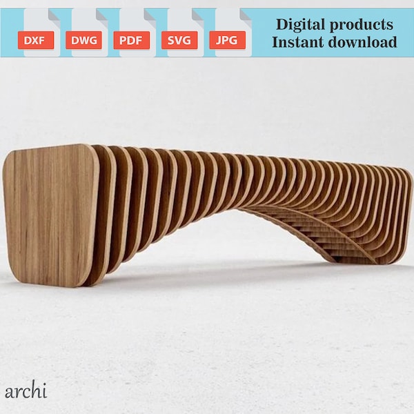 Nice parametric bench, Parametric bench plan, parametric bench design, CNC interior furniture, Vector dxf, CNC milling, Modern furniture