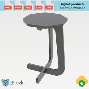 Tavolino minimalista moderno, tavolino C-Side, tavolino modello 2, comodino in legno, progetti di sgabelli moderni, file di taglio CNC, modello DXF