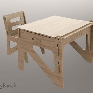 Kids Desk With Storage and Chair, Wood Study Desk for Children, dxf, SVG files, CNC Plans for a plywood kids desk, Set of Table and Chair image 4