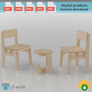 Tisch und Stuhl, Kindertisch aus Holz, Kinderschreibtisch aus Sperrholz, Moderne Möbel, Stuhl und Tisch, Vektorpläne, CNC-Dateien, Dxf-Vorlage
