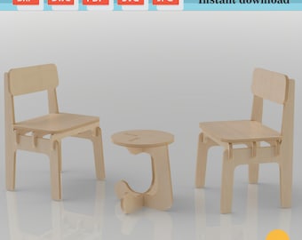 Table and Chair Set, Wooden Kids Table, Children plywood desk, Modern furniture, Chair and Table Set, Vector plans, CNC files, Dxf template