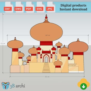 Aladdin's Castle, Aladdin Backdrop plan, Geburtstagsparty, Disney-Agrabah, Arabischer Palast Vorlage, Digitale Datei für CNC, Sperrholz Arbeitsplan