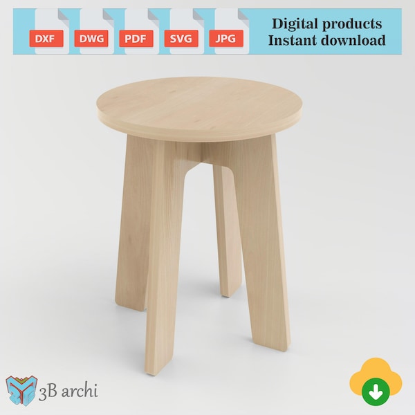 Planos de taburete de contrachapado CNC: Archivo vectorial (descarga digital)