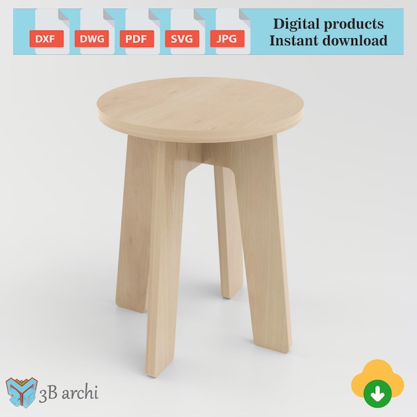 Plywood table, CNC stool plans, CNC router cut files, MDF stool, small table, wooden table ,plan plywood stool, dxf plans, Vector stool file