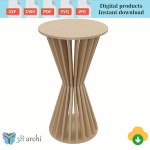 Tavolo da cocktail rotondo, porta torta parametrico, piedistallo, piano tavolo da cocktail, tavolo rotondo CNC, piani Dxf, file vettoriali, piani di lavorazione del legno