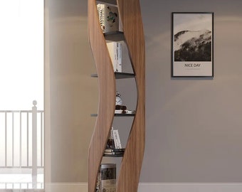 Nice curved shelf, Twist Shelving, Dna book shelf, Modern bookcase, Curved shelf plans, Cnc template cutting file, shelves box, Vector files