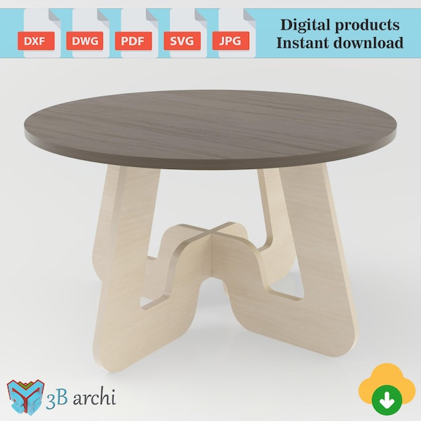 Coffee Table for Living Room, Round Low Center Table, Plywood table plans, DXF files, Vector files, Modern furniture, CNC router projects