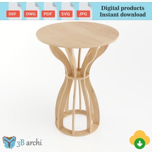 Tavolo da cocktail parametrico, tavolo rotondo in compensato, tavolo da bar alto, progetto di tavolo da cocktail, tavolo rotondo CNC, progetti DXF, file vettoriali, taglio CNC