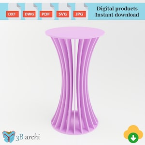 Tavolo da cocktail rotondo, porta torta, tavolo da bar alto, progettazione parametrica, piedistallo a doghe, tavolo rotondo CNC, progetti Dxf, file vettoriali, taglio CNC