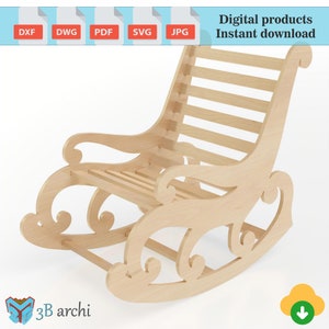 Wooden Rocking Chair, Modern rocking chair, Relaxing Chair, Chair Cnc file, Plywood Chair Plan, Assembly DXF File, Vector cutting plan