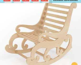 Chaise à bascule en bois, chaise à bascule moderne, chaise de relaxation, fichier cnc de chaise, plan de chaise en contreplaqué, fichier DXF d'assemblage, plan de découpe vectoriel