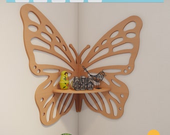 Elegant Butterfly Wall Shelf for Stylish Decor, Butterfly Corner Shelf, Wall shelf design, Corner Shelf Cnc plan, DXF CNC file, Vector file