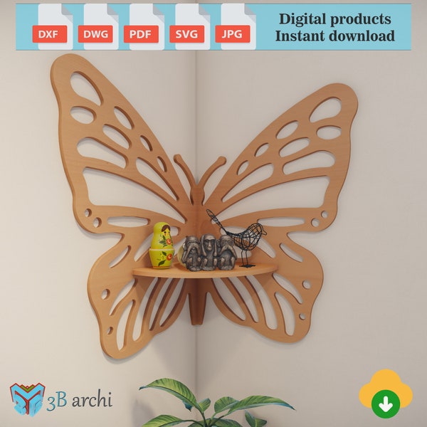 Elegant Butterfly Wall Shelf for Stylish Decor, Butterfly Corner Shelf, Wall shelf design, Corner Shelf Cnc plan, DXF CNC file, Vector file