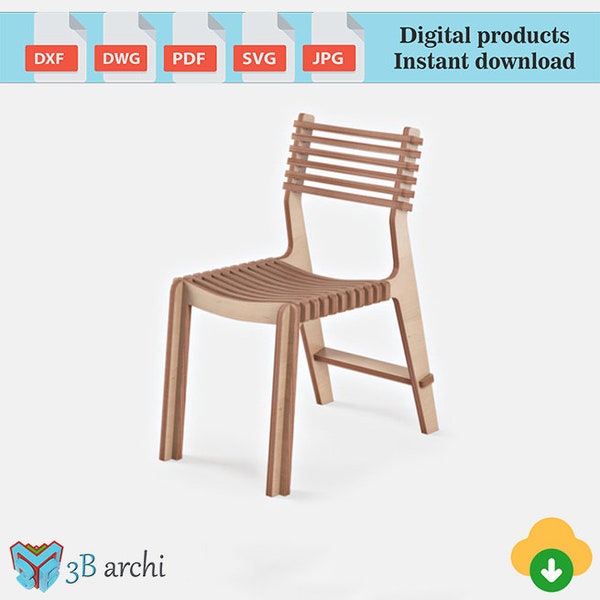 Parametric wavy chair, wavy chair plan, wooden dining chair, CNC chair design, Modern furniture, dxf furniture files, CNC template, Vector