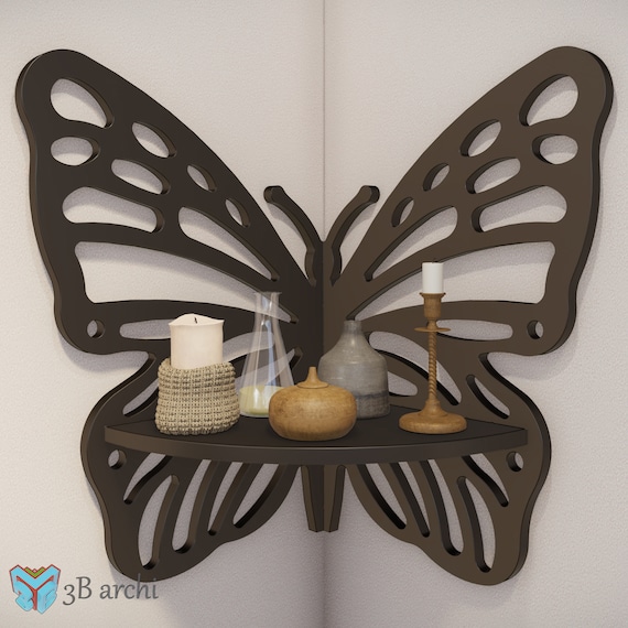 MAGICLULU Butterfly Wood Corner Shelves, Sunflowers Wall Corner Shelves Woo 1pc Butterfly Design Wall Hanging Shelf, Butterfly Shaped Corner