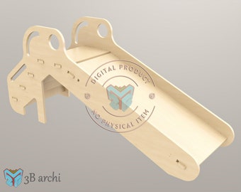 May include: A wooden slide with a climbing wall and steps. The slide is made of natural wood and has a smooth surface. The climbing wall has a series of steps that lead up to the top of the slide. The slide is designed for children to play on.