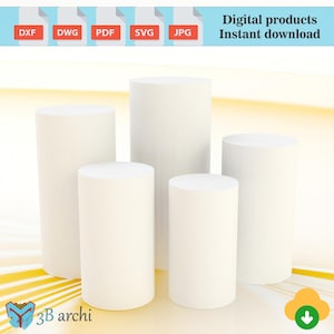 Pedestales cilíndricos, juego de 5 pedestales cilíndricos para fiestas, pedestales para decoración de bodas y fiestas de cumpleaños, plantilla Dxf, archivo CNC