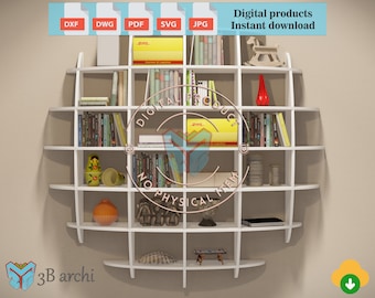 Sphere Bookshelf, Parametric waffle shelf, Wall Bookshelf, Waffle shelf plans, Wall Decoration, Parametric Wall Shelf, dxf plans, cnc files