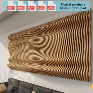 Parametrische wandplannen, decoratieve golfwand voor thuis, parametrische wand voor interieurontwerp, digitaal bestand voor CNC-snijden, CNC-bestanden