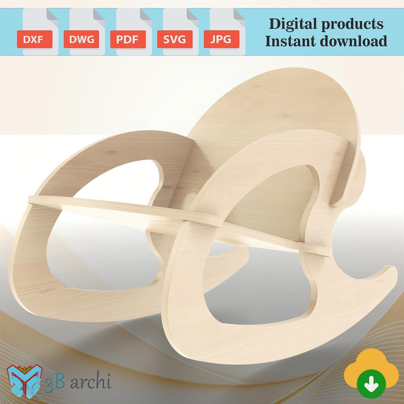 Peut inclure: Une chaise ber&ccedil;ante en bois au design unique, avec un dossier incurv&eacute; et une assise large. La chaise est en bois clair et a une finition lisse. La chaise ber&ccedil;ante est un excellent ajout &agrave; toute chambre d'enfant ou salle de jeux.