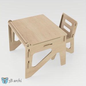 Kids Desk With Storage and Chair, Wood Study Desk for Children, dxf, SVG files, CNC Plans for a plywood kids desk, Set of Table and Chair image 2