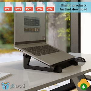 Soporte para computadora portátil, soporte de madera para computadora portátil, plantilla de soporte para computadora portátil cortada con CNC, planos de soporte para computadora portátil, plantilla de descarga de archivo digital, archivos vectoriales DXF-SVG