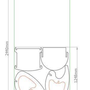 Peut inclure: Un dessin au trait noir et blanc d'un projet de menuiserie avec l'&eacute;tiquette "A1" et des mesures en millim&egrave;tres. Le projet comprend un cadre rectangulaire, une forme incurv&eacute;e et deux formes incurv&eacute;es plus petites.