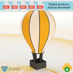 Heteluchtballon 4 ft, 3D-sjabloon voor heteluchtachtergrond, houtbewerkingsplannen, decor evenement, digitaal bestand, plan voor snijden vector, dxf-bestand, verjaardag