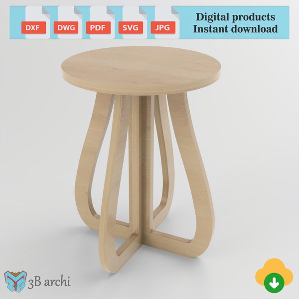 CNC stool plans, Plant Stand, CNC router cut files, side table, plywood stool, dxf plans, Plywood table, CNC Files For Cutting, Dxf template