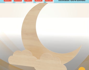 Fondo de luna y nubes, planos de decoración lunar, fiesta de cumpleaños, plantilla de decoración de boda, plantilla imprimible de luna y nubes, plantilla DXF, SVG