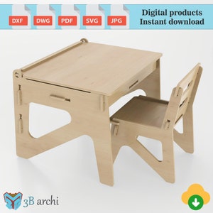 Kids Desk With Storage and Chair, Wood Study Desk for Children, dxf, SVG files, CNC Plans for a plywood kids desk, Set of Table and Chair image 10